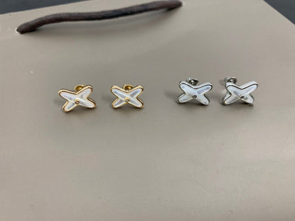 [Glimmer]JEUX DE WHITE MOP SILVER DIAMOND EARRINGS