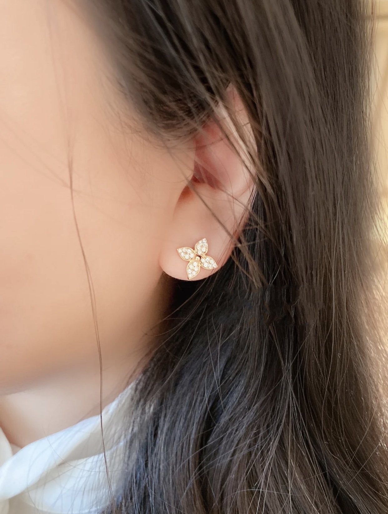 [Glimmer]STAR BLOSSOM STUD EARRINGS PINK GOLD DIAMONDS