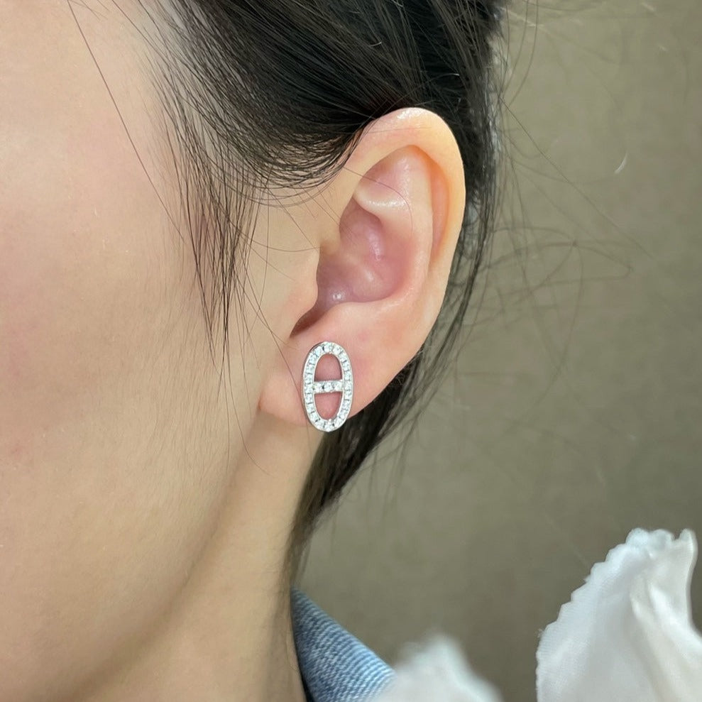[Glimmer]HM FULL DIAMOND PIG NOSE STUD EARRINGS