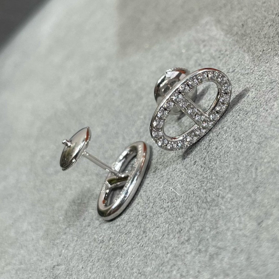 [Glimmer]HM FULL DIAMOND PIG NOSE STUD EARRINGS