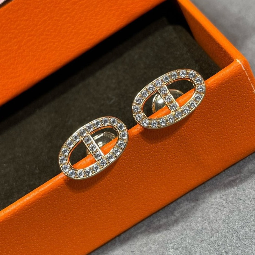 [Glimmer]HM FULL DIAMOND PIG NOSE STUD EARRINGS