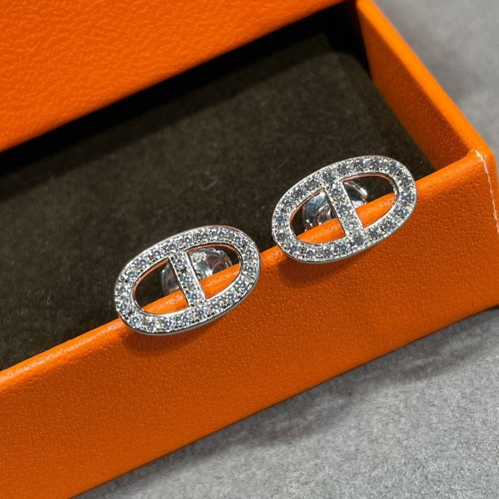 [Glimmer]HM FULL DIAMOND PIG NOSE STUD EARRINGS