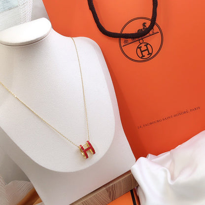 [Glimmer]HM CLIC RED ENAMEL GOLD NECKLACE