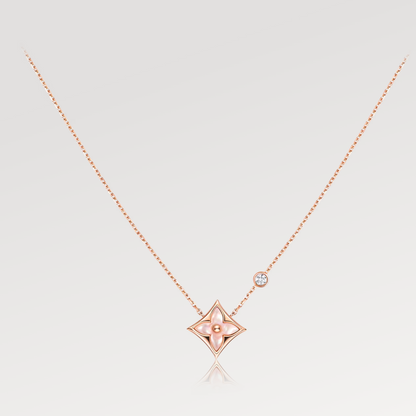 [Glimmer]STAR PINK MOP 1 DIAMOND PINK GOLD NECKLACE