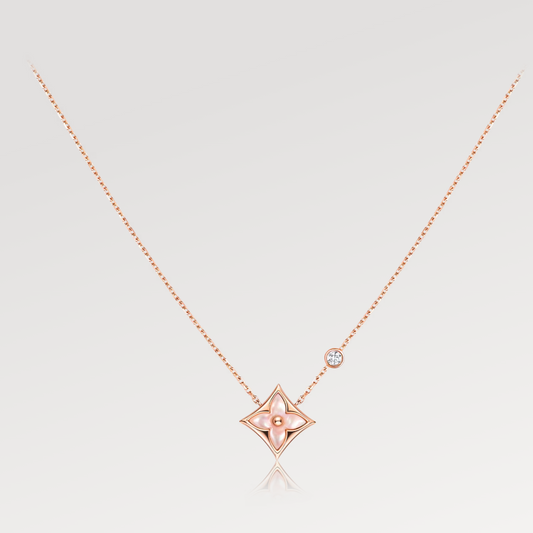 [Glimmer]STAR PINK MOP 1 DIAMOND PINK GOLD NECKLACE