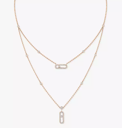 [Glimmer]MS Double-Circle Full-Diamond Necklace