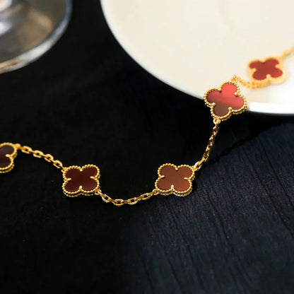 [Glimmer] CLOVER 5 MOTIF RED CORNELIAN BRACELET COLLECTION