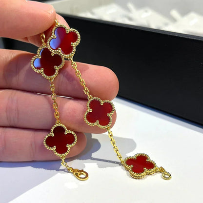 [Glimmer] CLOVER 5 MOTIF RED CORNELIAN BRACELET COLLECTION