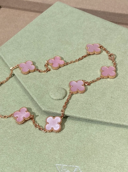 [Glimmer Jewellery] Pink Necklace with Ten Clover Designs