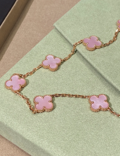 [Glimmer Jewellery] Pink Necklace with Ten Clover Designs