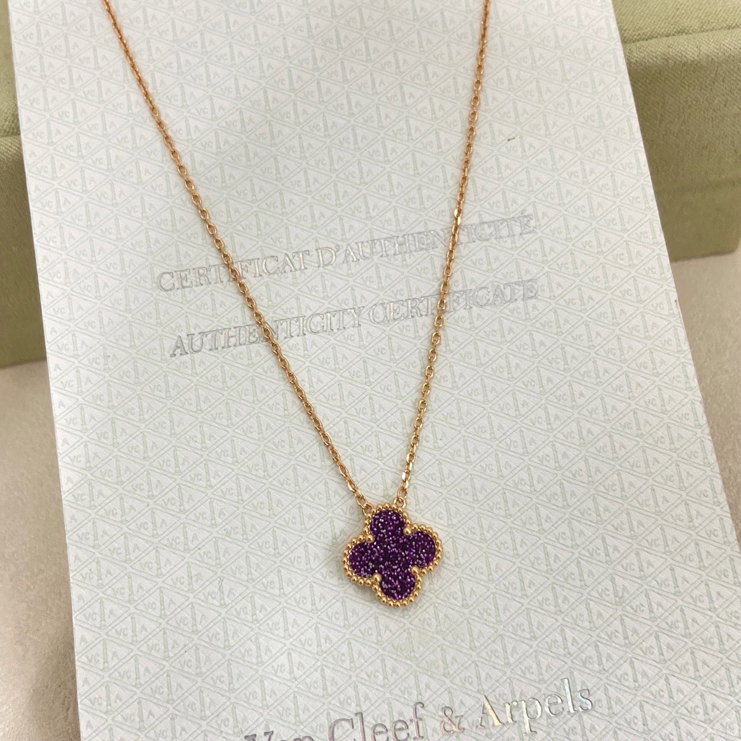 [Liorra Jewelry]NEW 15MM PURPLE SAND-GOLD FOUR-LEAF CLOVER NECKLACE