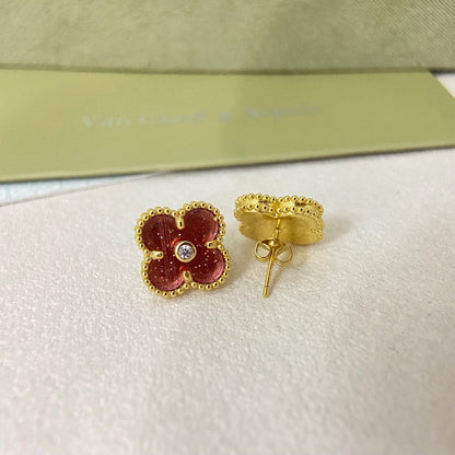 [Liorra]2026 NEW  CLOVER 1 MOTIFPINK ENAMEL STUD EARRINGS WITH DIAMONDS