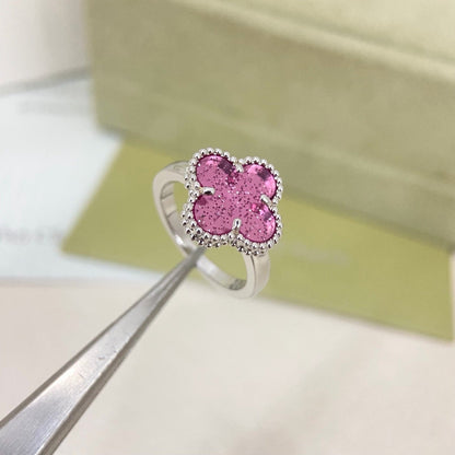 [Liorra]NEW ROSE QUARTZ FOUR-LEAF CLOVER RING