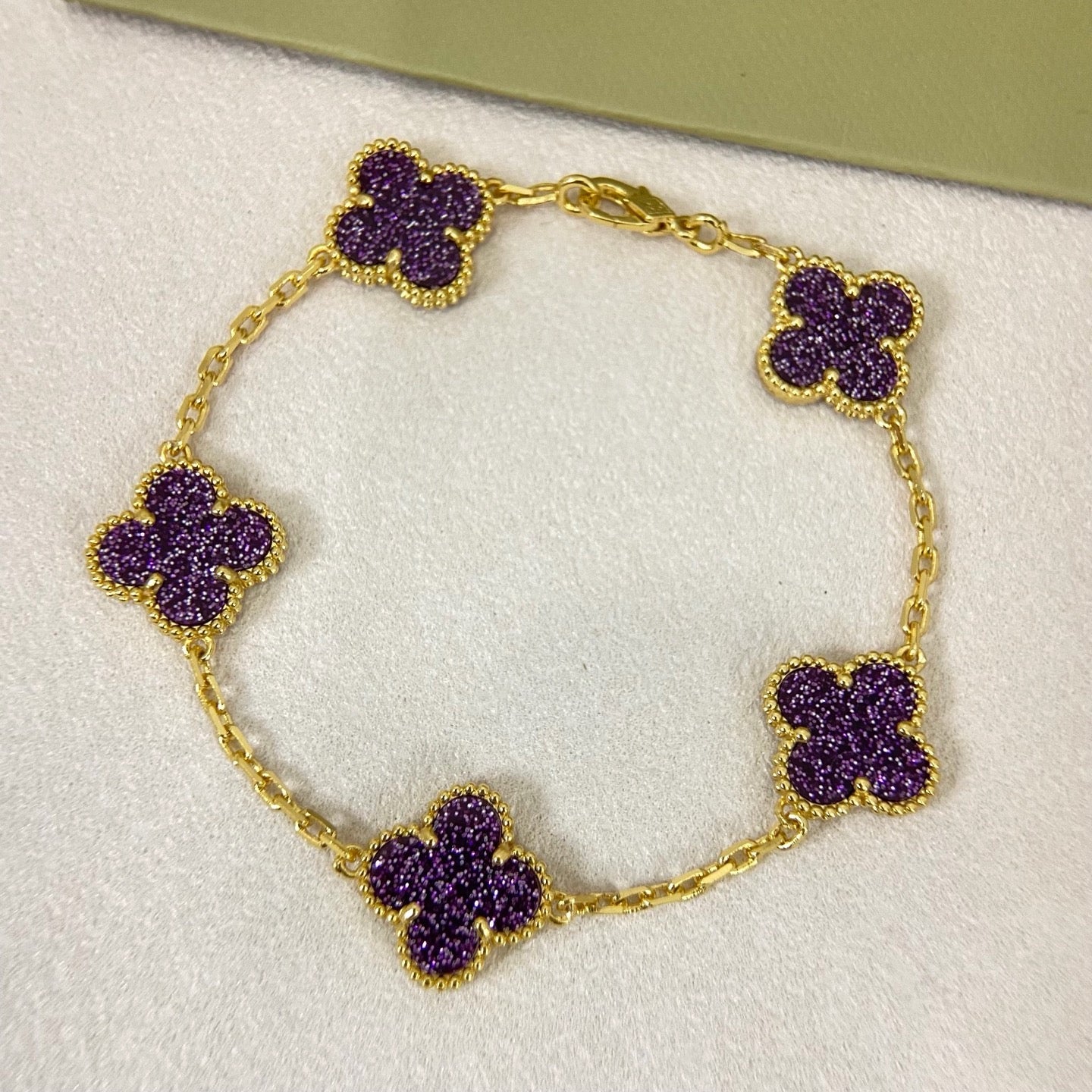 [Liorra]NEW PURPLE SAND-GOLD FOUR-LEAF CLOVER 5-FLOWER BRACELET