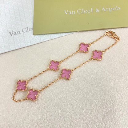 [Liorra]2026 NEW CLOVER 6 MOTIF BUBBLE PINK ENAMEL BRACELET