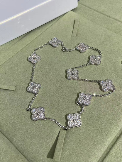 [Glimmer Jewelry]CLOVER 10 MOTIFS FULL DIAMOND NECKLACE