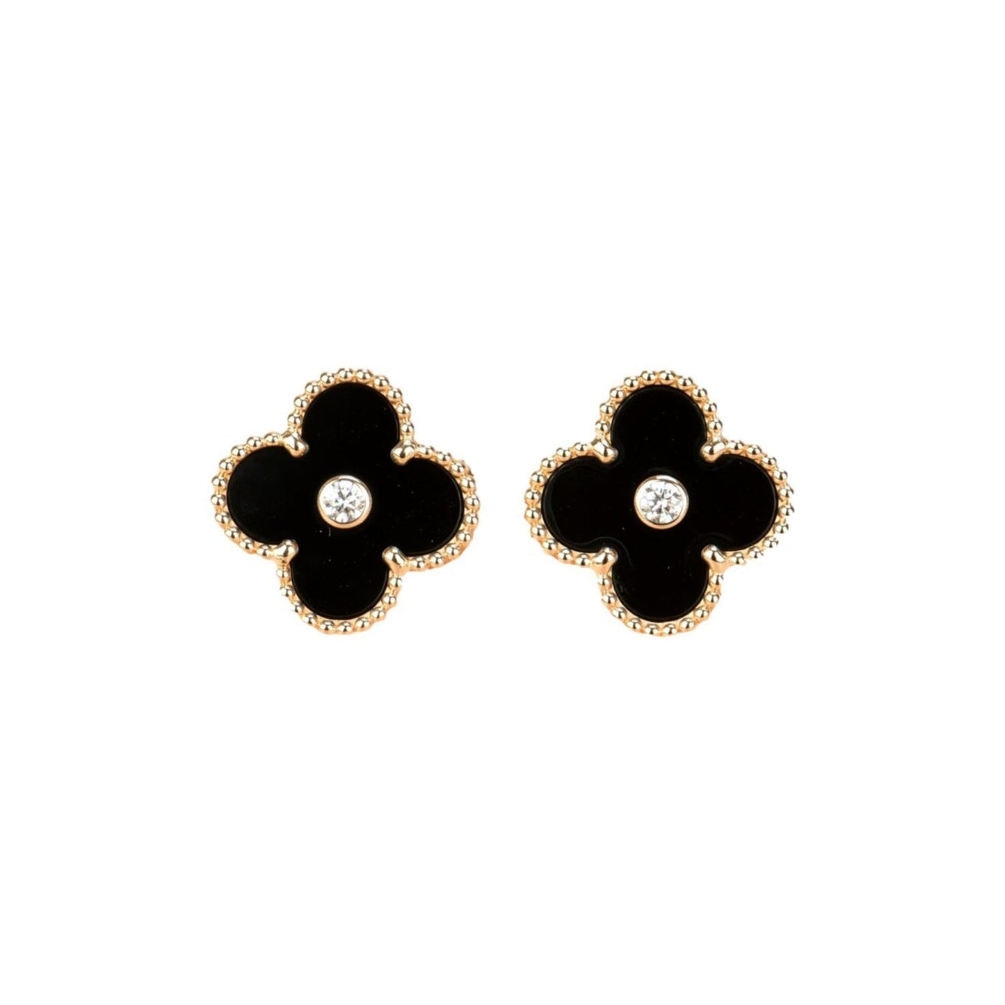 [Glimmer]CLOVER MEDIUM 1 MOTIFS ONYX DIAMOND EARRINGS