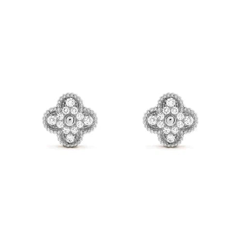 [Glimmer]CLOVER 1 MOTIFS DIAMOND STUD EARRINGS SILVER