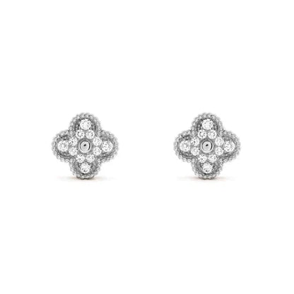[Glimmer]CLOVER 1 MOTIFS DIAMOND STUD EARRINGS SILVER