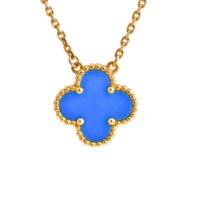 [Glimmer]CLOVER 15MM BLUE AGATE NECKLACE