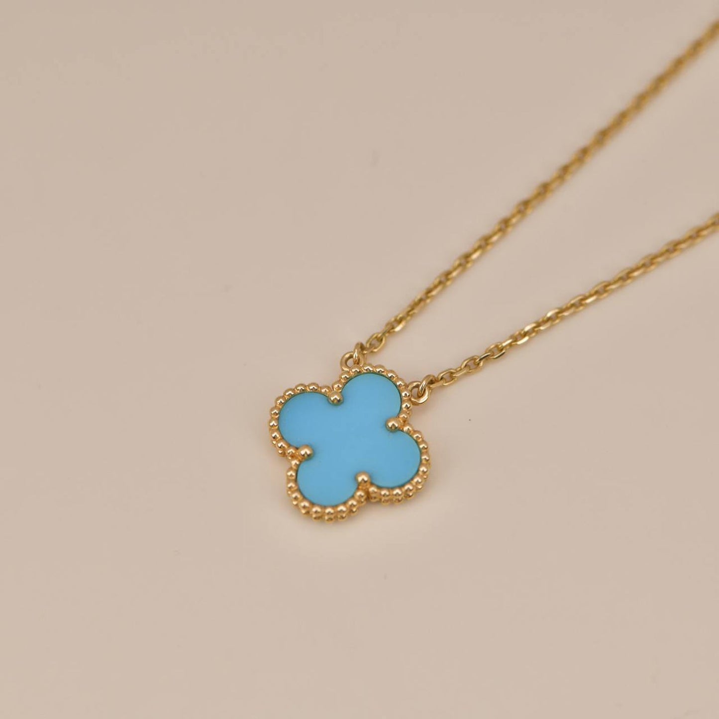 [Glimmer]CLOVER 15MM VINTAGE TURQUOISE NECKLACE