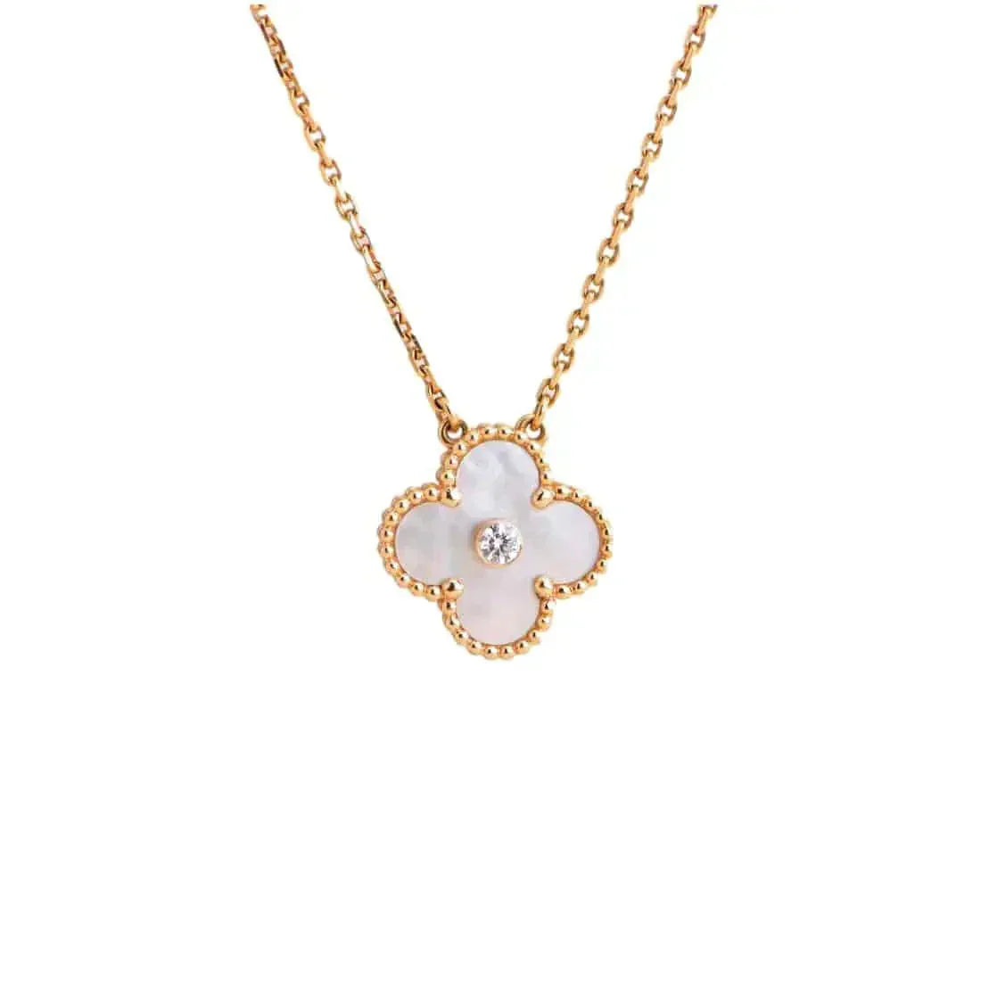 [Glimmer]CLOVER 15MM DIAMOND WHITE FRITILLARIA NECKLACE