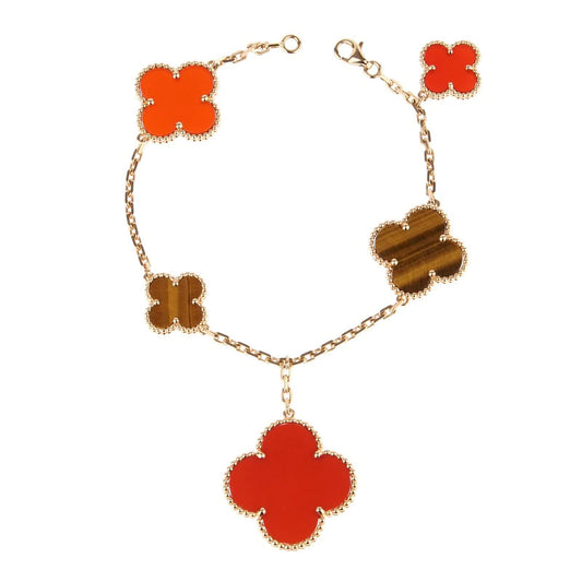 [Glimmer]CLOVER BRACELET 5 MOTIFS CARNELIAN TIGER EYE