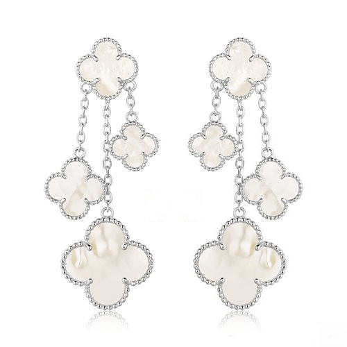 [Glimmer]CLOVER EARRINGS WHITE MOP 4 MOTIFS SILVER