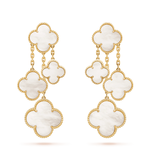 [Glimmer]CLOVER EARRINGS WHITE MOP 4 MOTIFS GOLD