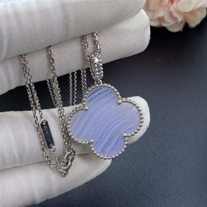 [Glimmer]CLOVER SILVER CHALCEDONY BIG CLOVER NECKLACE