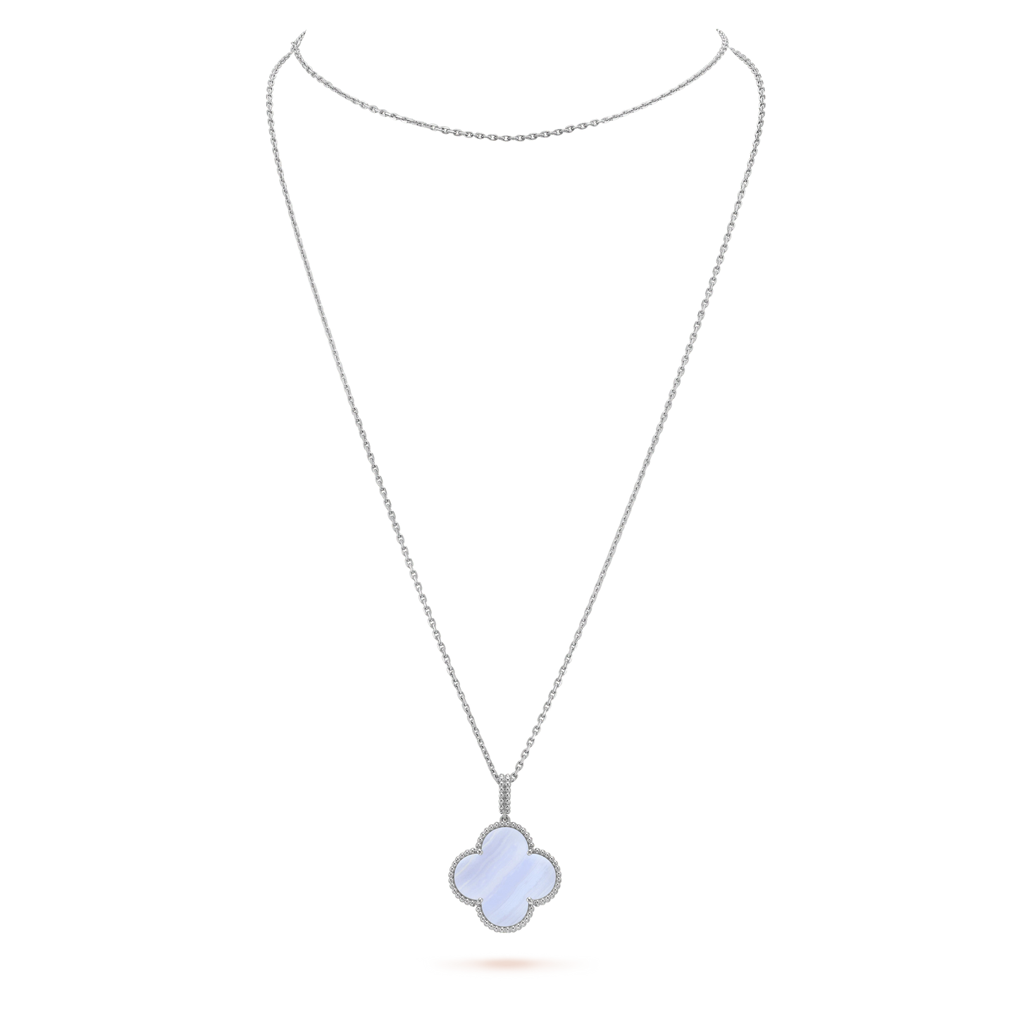 [Glimmer]CLOVER SILVER CHALCEDONY BIG CLOVER NECKLACE