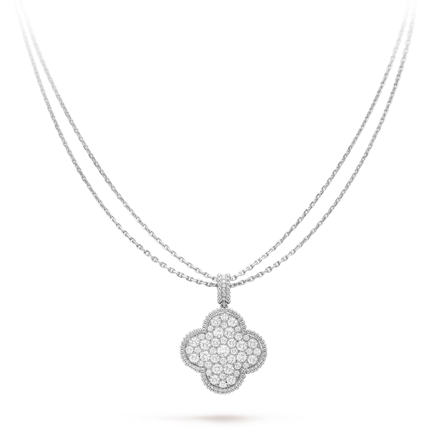 [Glimmer]CLOVER 25MM SILVER FULL DIAMOND BIG CLOVER NECKLACE
