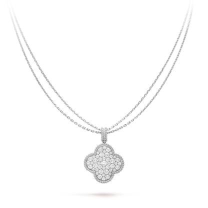[Glimmer]CLOVER 25MM SILVER FULL DIAMOND BIG CLOVER NECKLACE