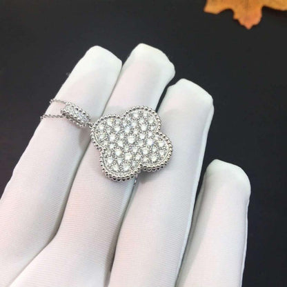[Glimmer]CLOVER 25MM SILVER FULL DIAMOND BIG CLOVER NECKLACE