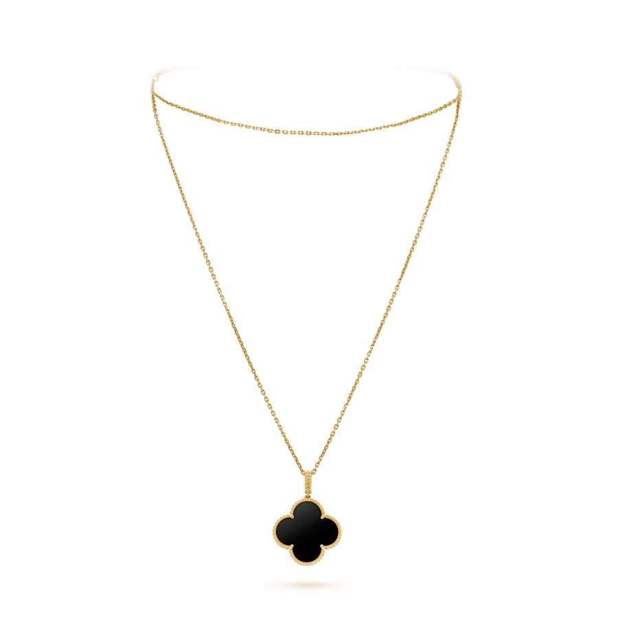 [Glimmer]CLOVER 25MM GOLD ONYX BIG CLOVER NECKLACE