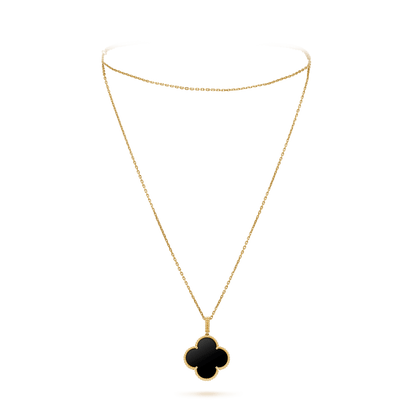 [Glimmer]CLOVER 25MM GOLD ONYX BIG CLOVER NECKLACE