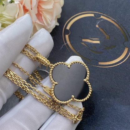 [Glimmer]CLOVER 25MM GOLD ONYX BIG CLOVER NECKLACE