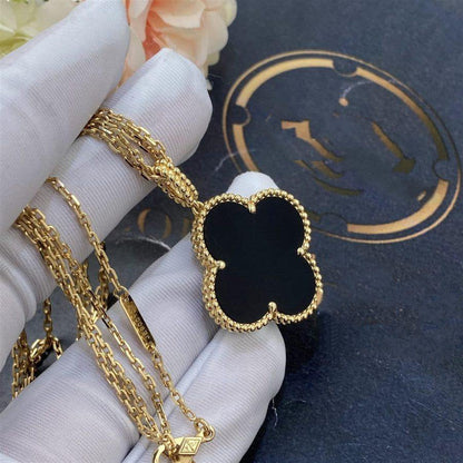 [Glimmer]CLOVER 25MM GOLD ONYX BIG CLOVER NECKLACE