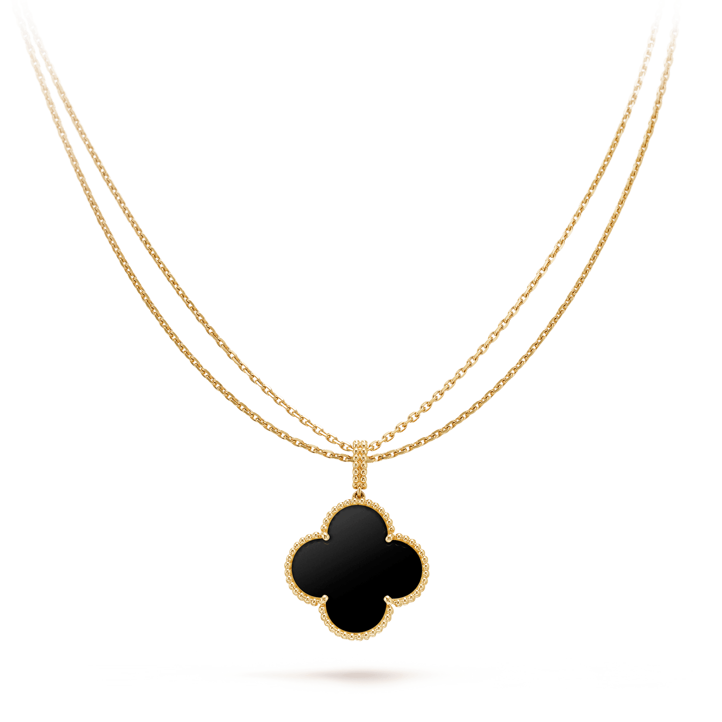 [Glimmer]CLOVER 25MM GOLD ONYX BIG CLOVER NECKLACE