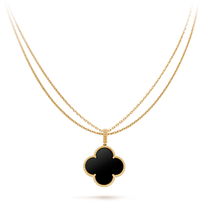 [Glimmer]CLOVER 25MM GOLD ONYX BIG CLOVER NECKLACE