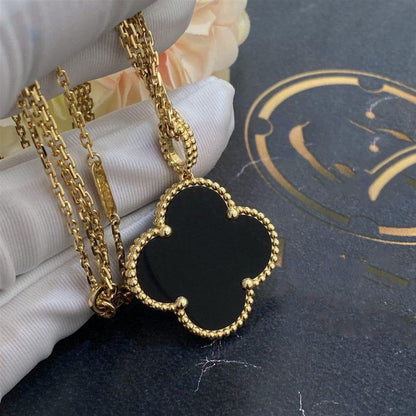 [Glimmer]CLOVER 25MM GOLD ONYX BIG CLOVER NECKLACE