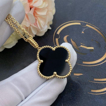 [Glimmer]CLOVER 25MM GOLD ONYX BIG CLOVER NECKLACE