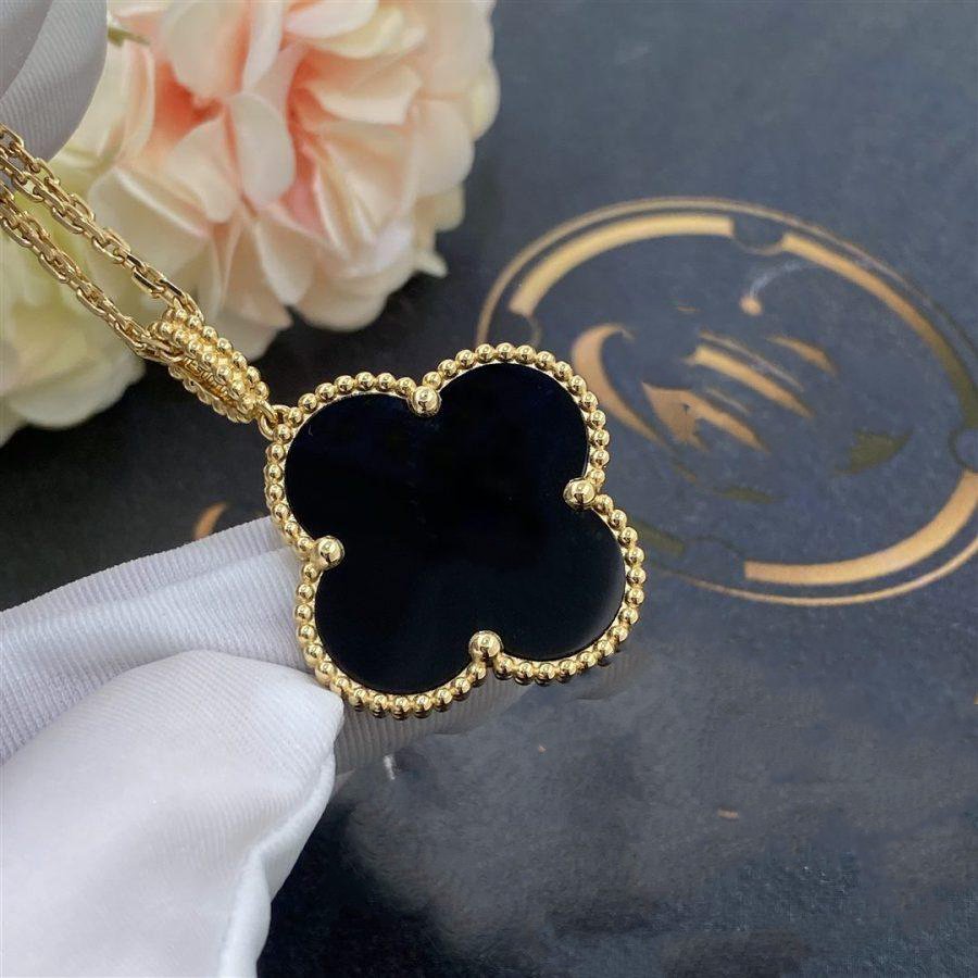 [Glimmer]CLOVER 25MM GOLD ONYX BIG CLOVER NECKLACE