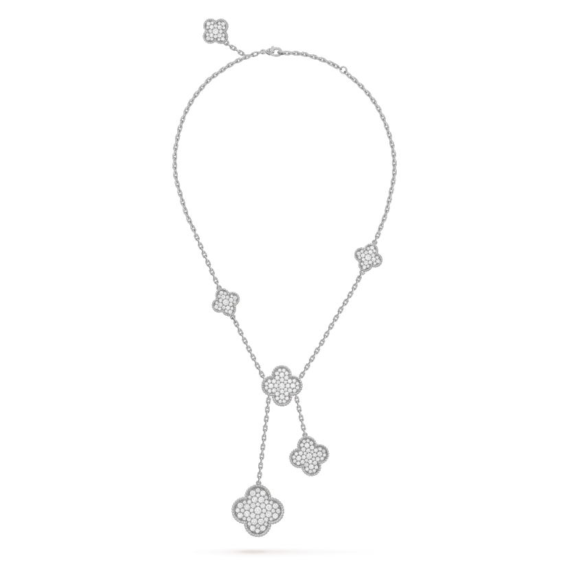 [Glimmer]CLOVER 5 MOTIFS SILVER DIAMONDS NECKLACE