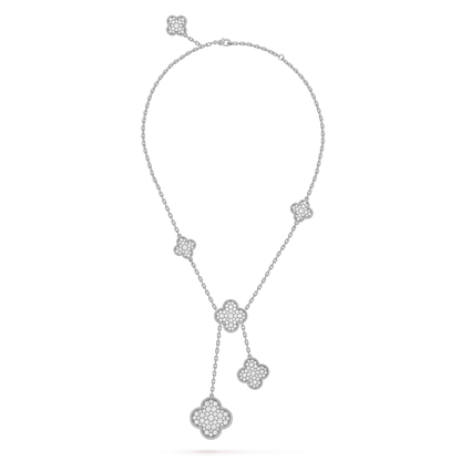 [Glimmer]CLOVER 5 MOTIFS SILVER DIAMONDS NECKLACE