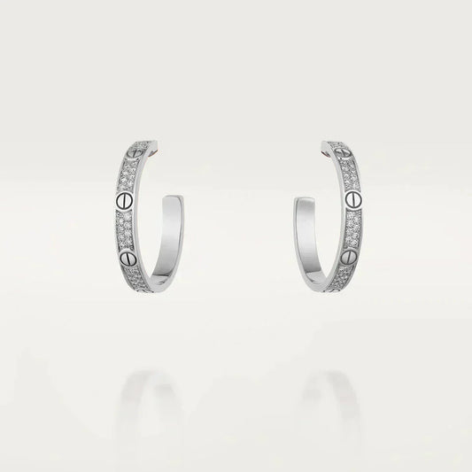 [Glimmer]LOVE DIAMOND SILVER HOOP EARRINGS