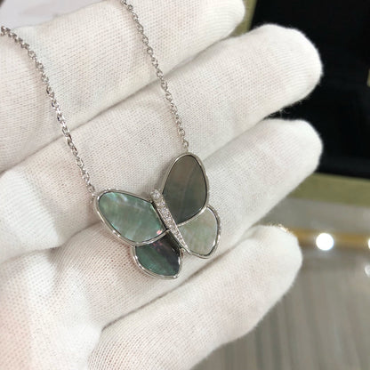 [Glimmer]LARGE BUTTERFLY SILVER PENDANT DIAMOND NECKLACE