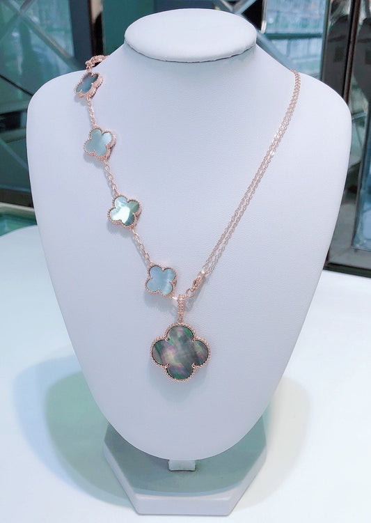[Glimmer]COMBINED BRACELET 5 MOTIFS AND NECKLACE DARK MOP Glimmer GOLD