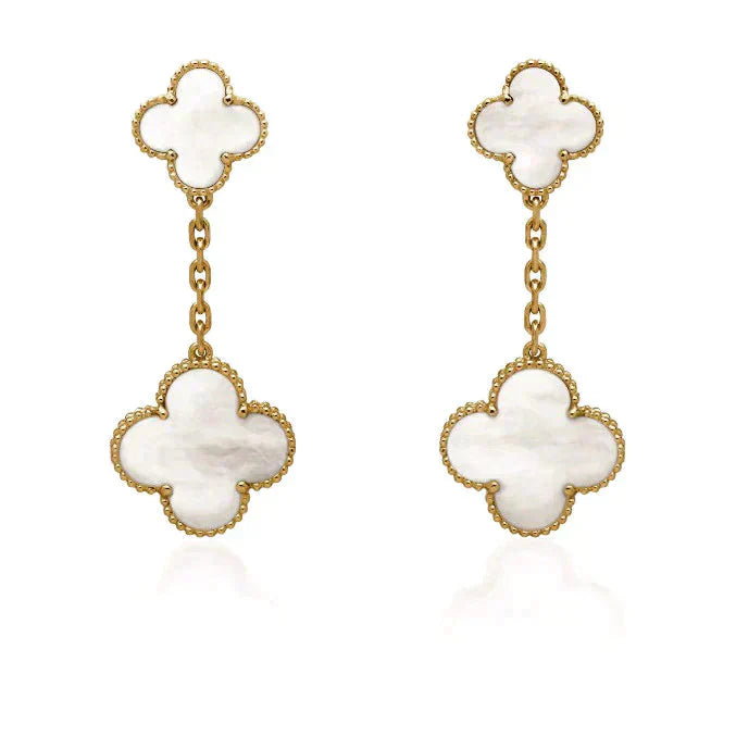 [Glimmer]CLOVER 2 MOTIF WHITE MOP EARRINGS