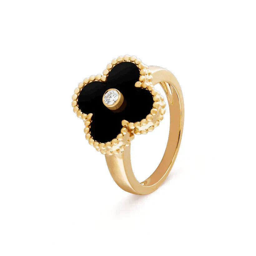 [Glimmer]CLOVER ONYX RING GOLD DIAMOND